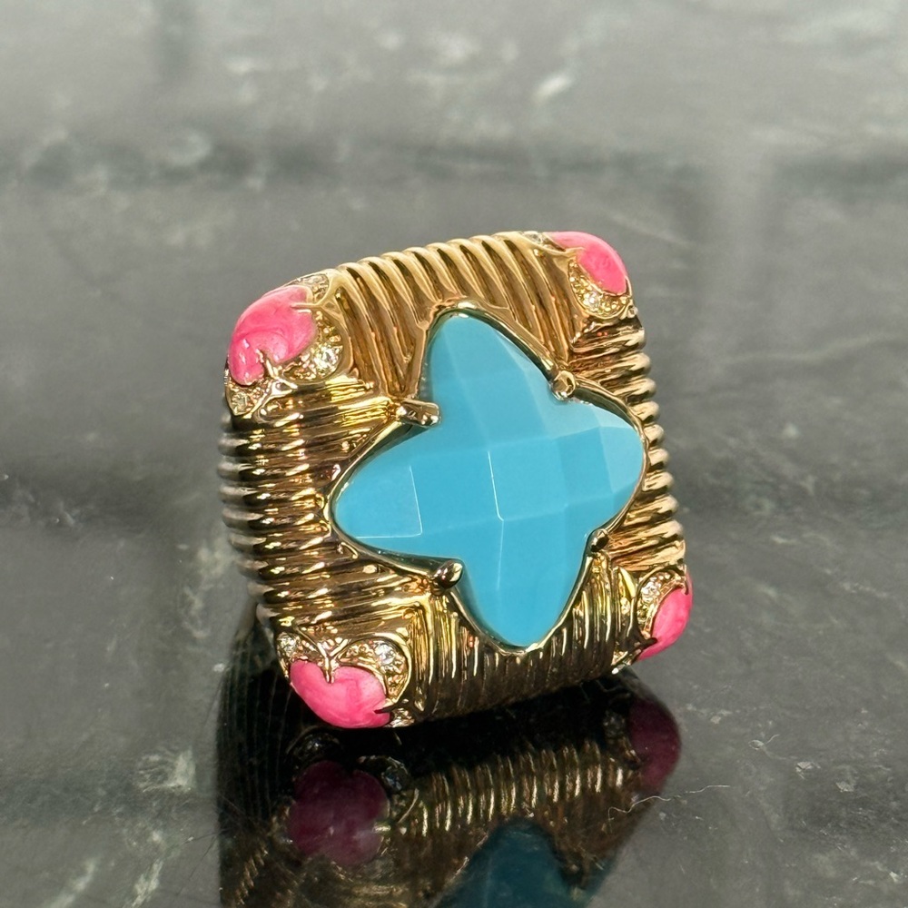 Lauren G Adams Gold and Blue Artisan Ring with Turquoise Centerpiece